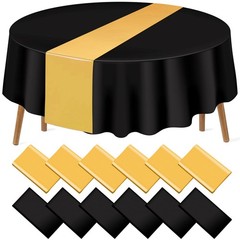 12-Pack 12×108″ Satin Table Runner & 84″ Round Plastic Tablecloths Set