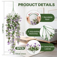 RAINFLOW 3PCS Artificial Hanging Flowers for Outdoors – UV 30″, Purple