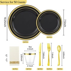 350pcs Black and Gold Dinnerware Set for 50 Guests, Graduation Plates, Black …