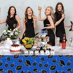 3 Pcs 2024 Graduation Party Tablecloth, Graduation Cap Rectangle Blue and White