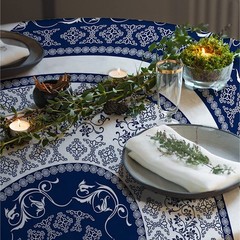 Oval Tablecloth 60×84 Inch, Navy Boho Style Retro Rustic Classic French Polyeste
