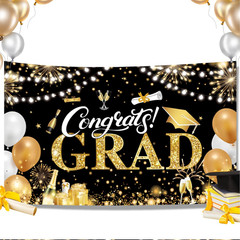 Graduation Banner 2025 Black and Gold – 72.8X43.3 Inch, Congrats Grad Banner for