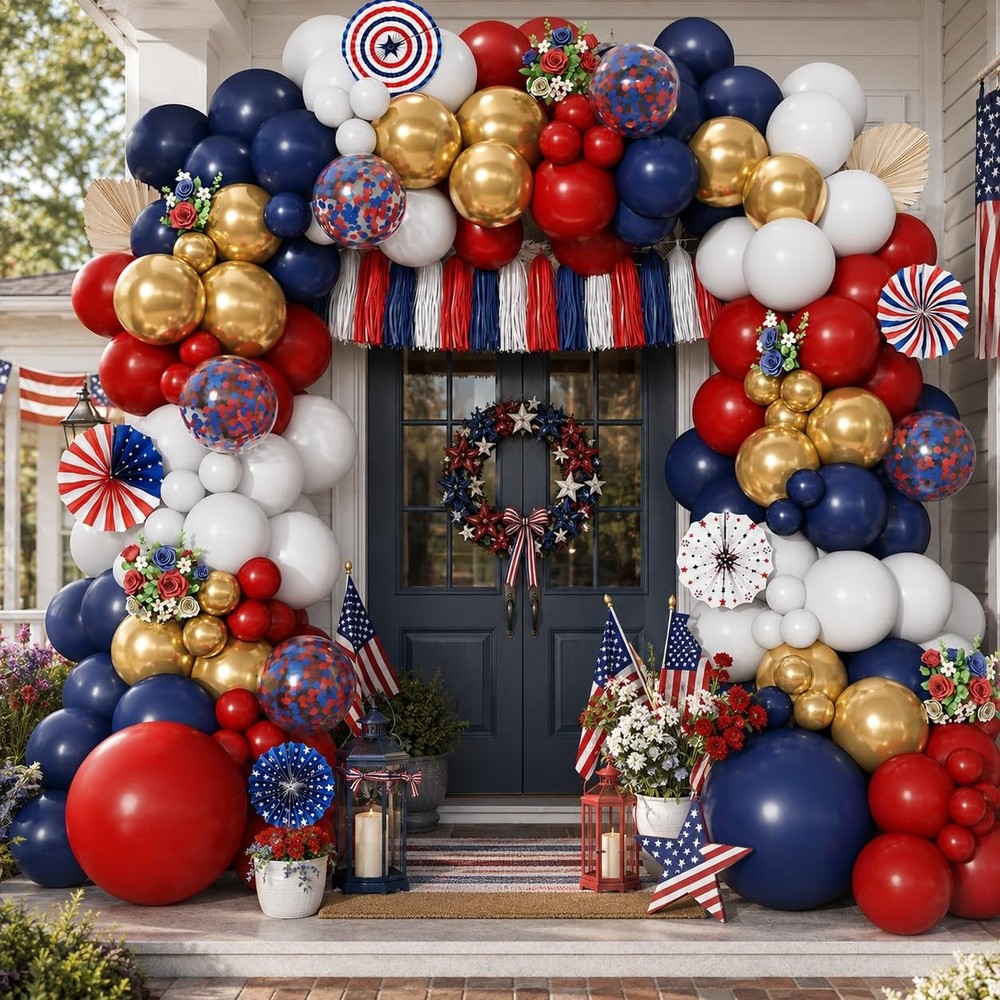 4th Of July Balloon Arch Kit, Win Ruby Dark Red Navy Blue White Metallic Gold…