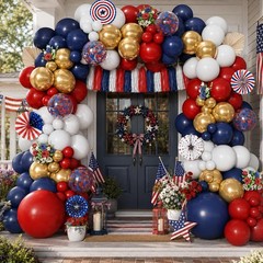 4th Of July Balloon Arch Kit, Win Ruby Dark Red Navy Blue White Metallic Gold…