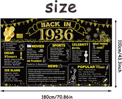 90Th Birthday Black Gold Party Decoration, Back in 1936 Banner 90 Year Old Birth