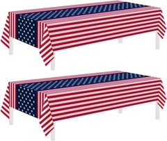 2 Pack Patriotic Tablecloths,Patriotic Decorations 54″ x 108″ Disposable Amer…