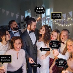 52PCS Wedding Photo Booth Props with Stick Bridal Shower Photo Booth Props Funny