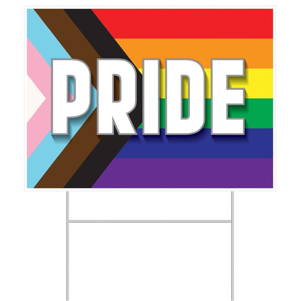 Beistle Plastic Pride Yard Sign with Stand LGBT+ Party Lawn Accessory Decoration