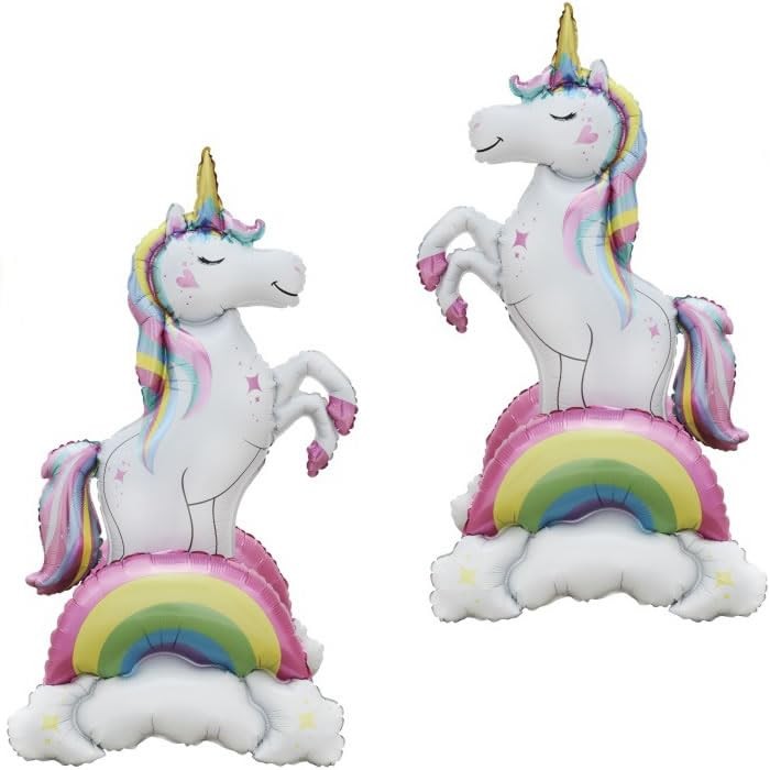 2pcs Giant -Standing Unicorn Balloons 3D Magical Rainbow Cloud Unicorn Foil B…