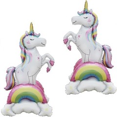 2pcs Giant -Standing Unicorn Balloons 3D Magical Rainbow Cloud Unicorn Foil B…