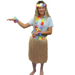 Costume Set Hawaiian Grass Skirt With Flower Lei, Headband & Wristlets 5 Pc Set