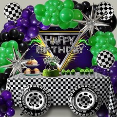Monster Jam Decoracion De Cumpleaños Globos Morados Negros y Verdes Para Niños