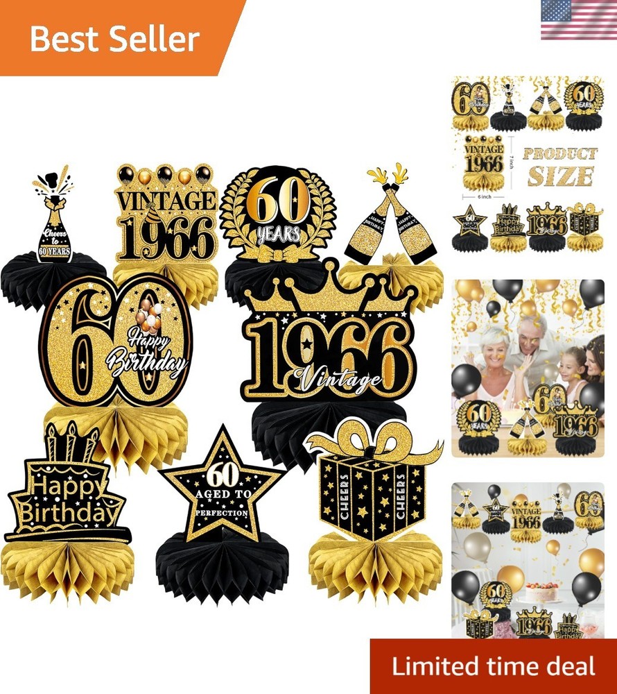 Party-Ready 60th Birthday Decorations: 9 Piece Black Gold Centerpieces