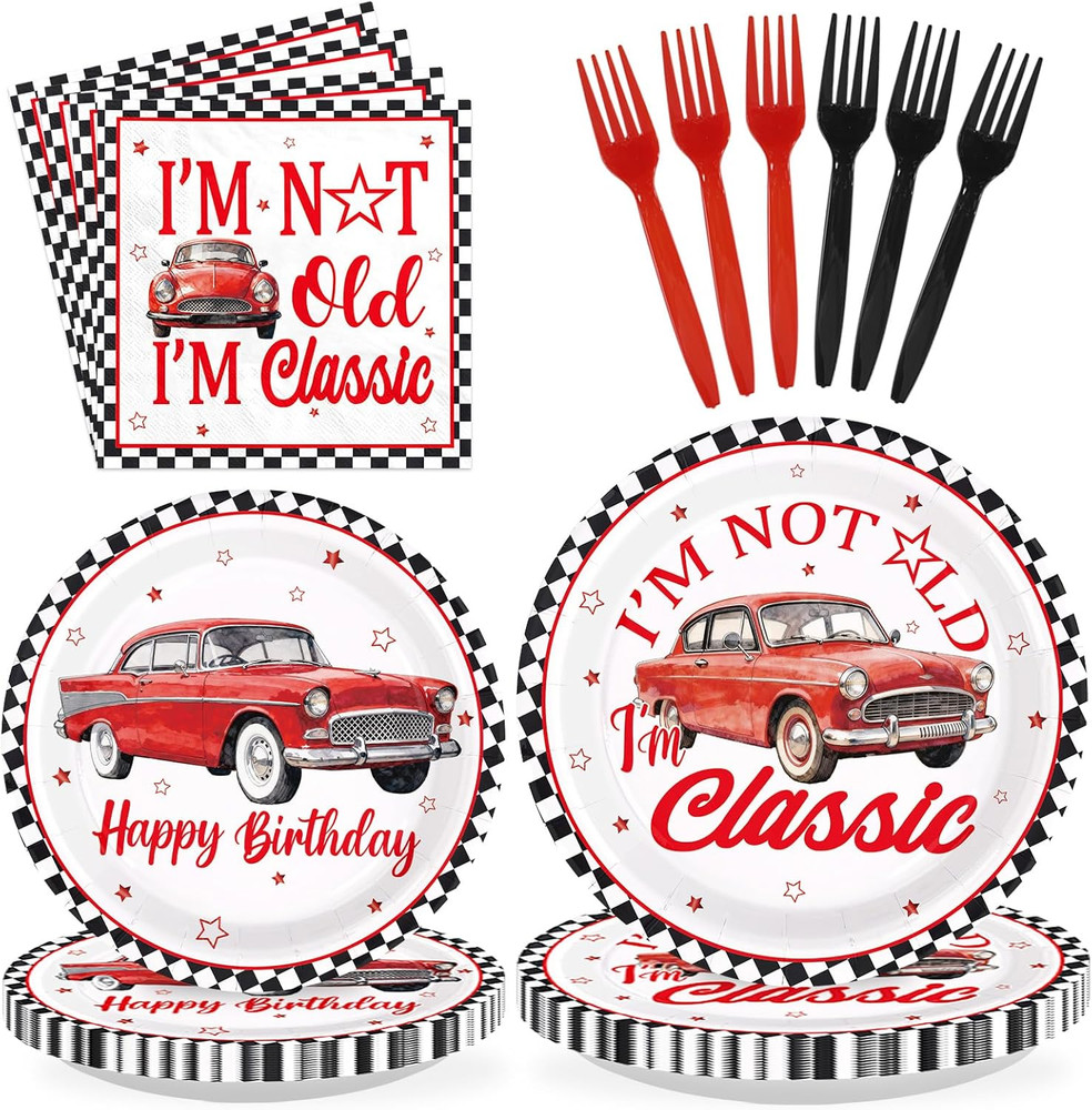 96Pcs Classic Car Birthday Party Decorations I Am Not Old I Am Classic Birthday