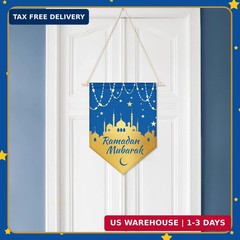 Rtteri 4 Pcs Blue Ramadan Decoration Eid Mubarak Door Hanging Banner Ramadan Kar