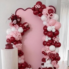 Pink and Red Balloon Arch Kit, Double Stuffed Dark Red White Pink Balloons an…
