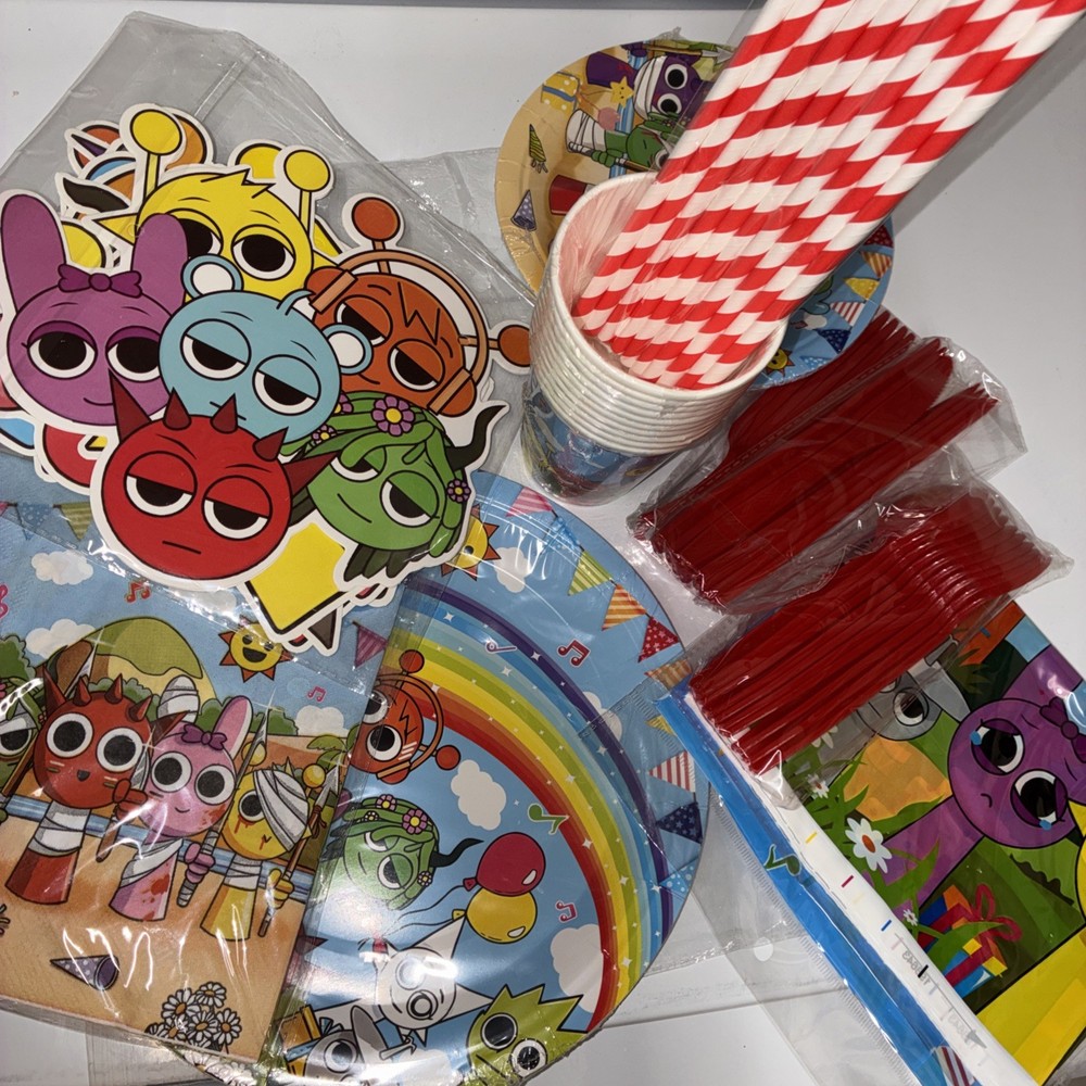 Happy Birthday Banner Sprunki, plates, cups
