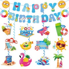 Pool Party Birthday Decorations Banner Set NO-DIY 2Pcs Happy Birthday Banner …