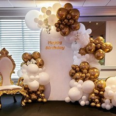 White and Gold Balloon Arch Kit, 140Pcs Matte White Metallic Gold and Gold