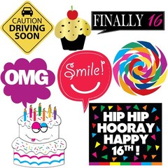 16th Birthday Photo Booth Props – 40 Various,