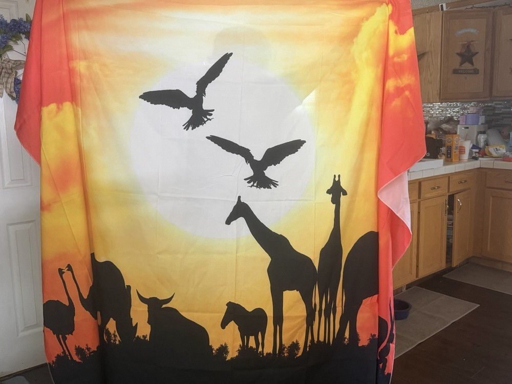 8x6ft Fabric Safari Animal Print Silhouette Sunset Photography Backdrop