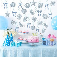 60PCS Blue Bow Starfish Seashell Hanging Swirls Beach Party Decoration Coasta…