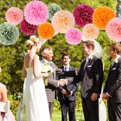 16 PCS Red Green Party Decorations Tissue Paper Flowers Pom Poms Wall Decor