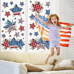 9 Sheets Patriotic Star Window Cling Stickers Red Blue USA Star Eucalyptus Windo