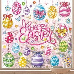 9 Sheets Easter Window Clings Colorful Easter Egg Flowers Window Stickers Double