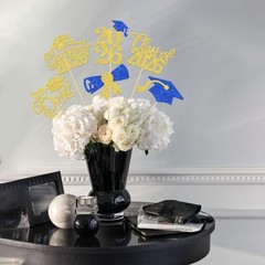 12 PCS 2026 Graduation Done Centerpiece Sticks Cap Table Flower Blue Gold