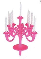 Party Cake Topper, Candelabra 9Pc Threaded Candlestick Holder Hot Pink/ Candles