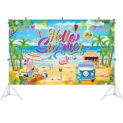 Summer Party Decorations, Hello Summer Beach Party Backdrop Banner for Hello