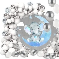 OERJU Elephant Round Backdrop Cover Elephant Moon and Stars Baby Shower Round…