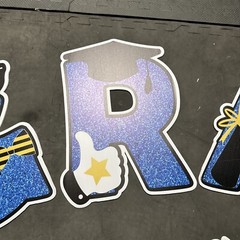 Blue Yellow Black Graduation Yard Signs Waterproof With Balloons Grad Yard Sign