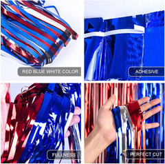 4Th of July Decorations, 3 Pack Red White and Blue Metallic Foil Fringe Curtains