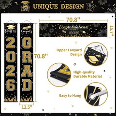 125 PCS Black & Gold Graduation Party Decorations 2026 – Banners, Balloons, Tabl
