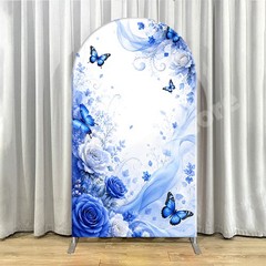 Butterfly Arch Backdrop Cover Blue Floral Princess Photo Background Party Prop