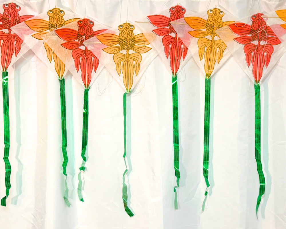 Chinese Decorative Banner 25’L w/10 Kite‑Style Red & Orange Goldfish Green Tails