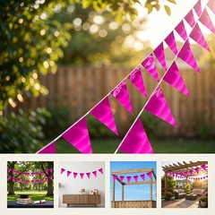 130FT Rose red Triangle Pennant Banner Flag Metallic Fabric Bunting Garland f…