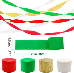 Christmas Party Supplies, 4 Rolls Red Green White Gold Crepe Paper Streamers for