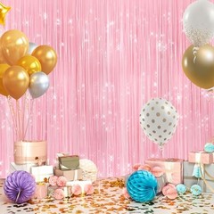 2Pack Pastel Pink Metallic Tinsel Foil Fringe 2pack Macaron Pink Streamers