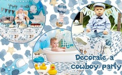 Little Cowboy Baby Shower Decorations-3pcs Western Tablecloth Cowboy Table Cover