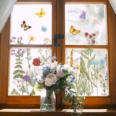 9 Sheets Vintage Wildflower Window Clings Spring Summer Floral Butterfly Window