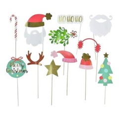 Christmas Photo Booth Props Selfie Props Accessories Santa Christmas Party 12pcs