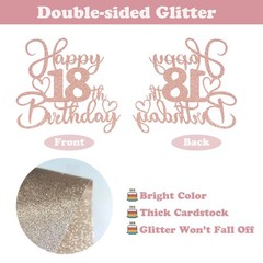 1 PCS 18th Birthday Cake Topper Double Sided Rose Gold Glitter Heart Accent