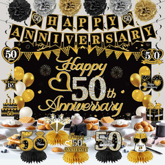 Happy 50Th Anniversary Decorations Kit, Black Gold 50Th Wedding Anniversary Part