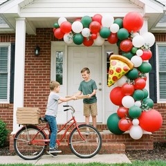Premium Pizza Party Decorations Kit & Red Dark Green White Latex Balloon arch…
