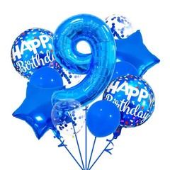 9 Balloon Number, Dark Blue Balloon, Blue Confetti Latex Balloon Foil 9 Birth…