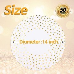 50 Pcs 14 Inch White and Gold Foil Paper Place Mats Golden Polka Dots Round P…
