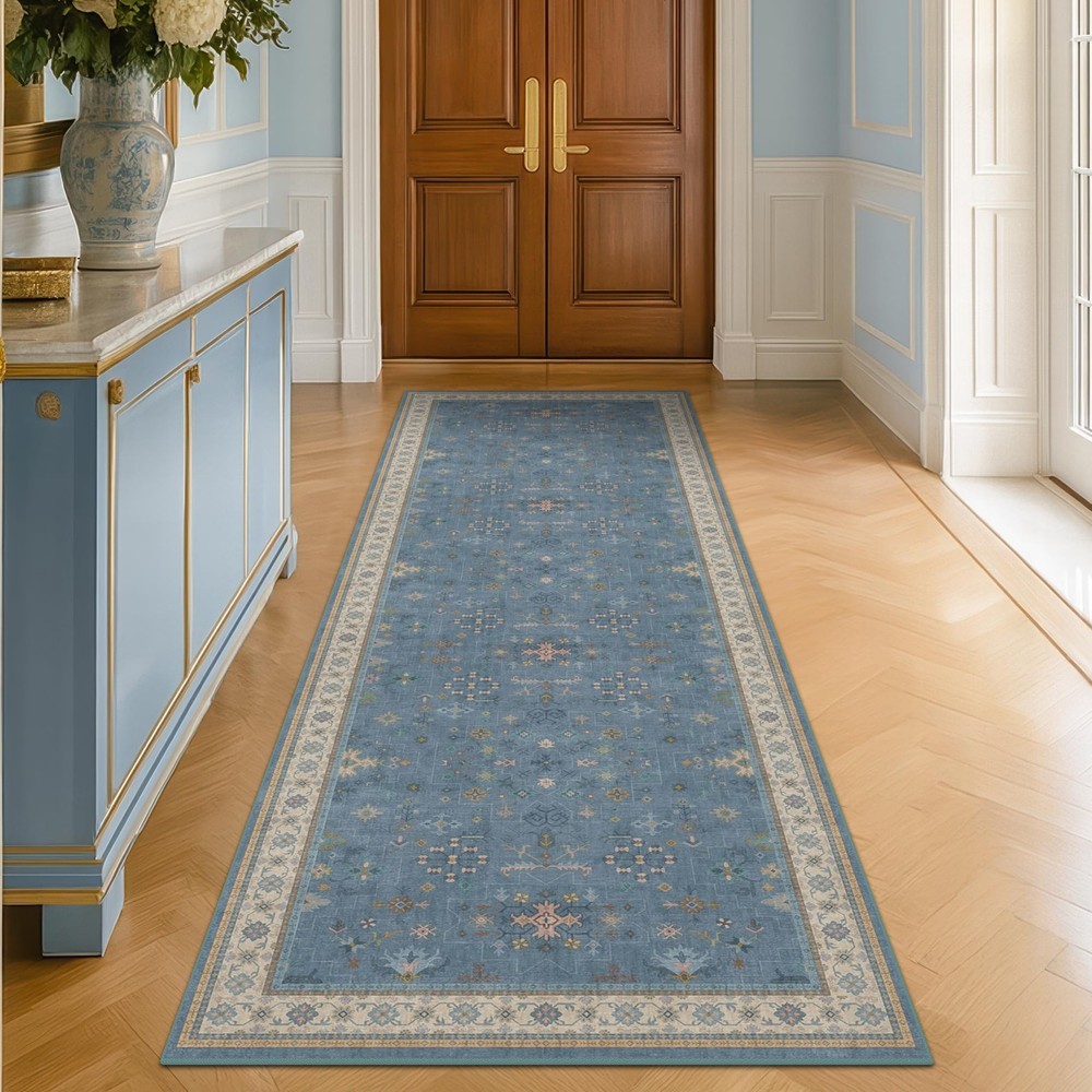 Blue Boho 2’6»x8′ Wide Hallway Runner Rug – 2’6″ x 8′ (Runner), Dusty